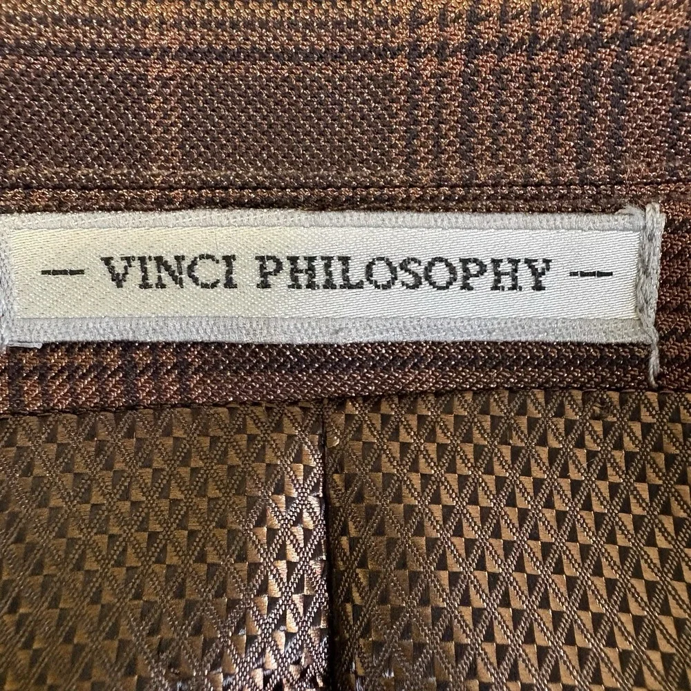 Vinci Philosophy Sports Coat 48R Chocolate Glen‎ Check Performance Blazer Jacket